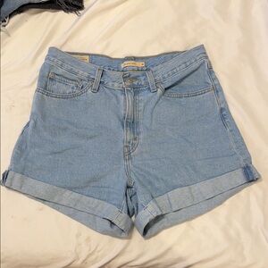 Levi's Light Blue High-Rise Rolled Cuff Denim Shorts